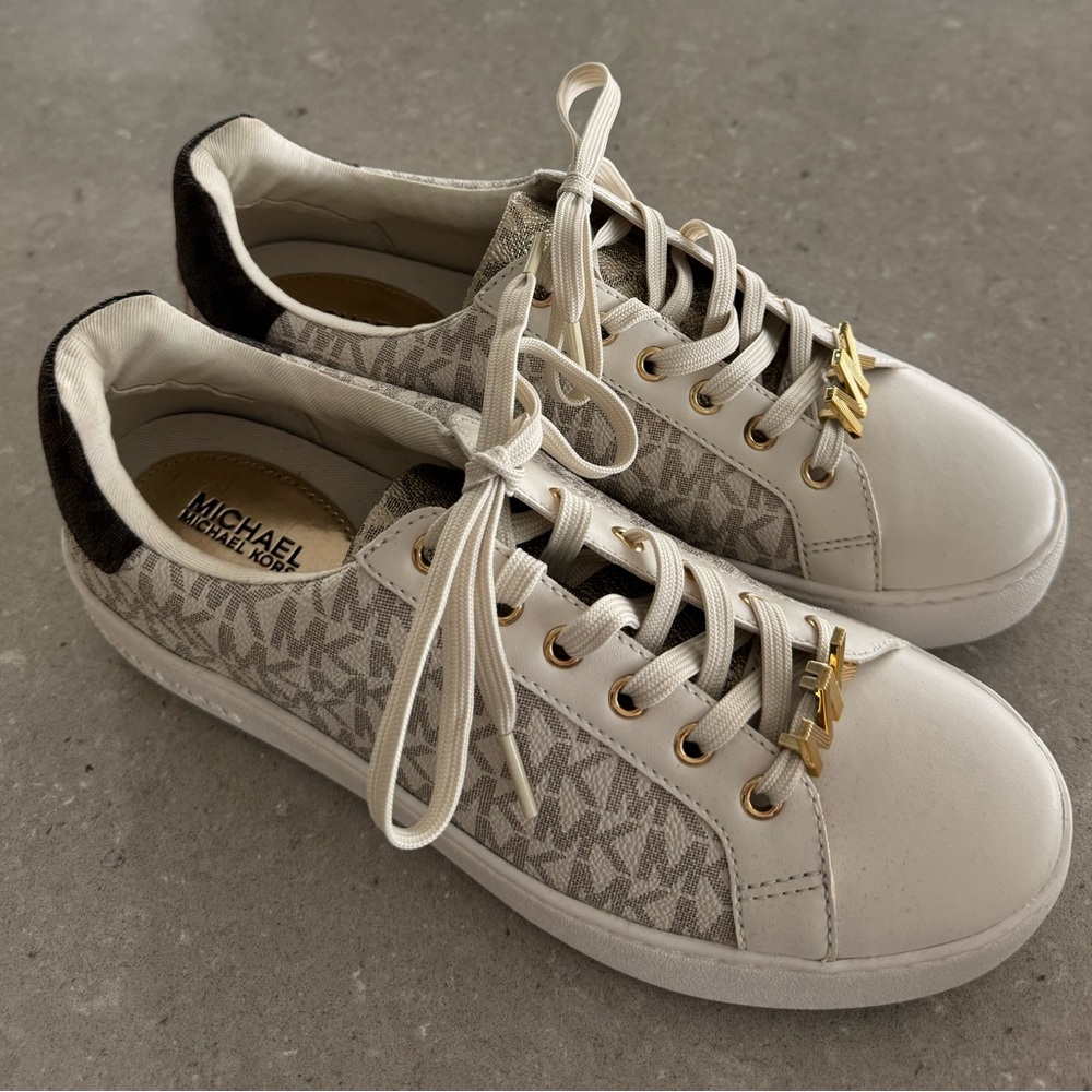 Michael Kors Cream and Brown Logo Sneakers
